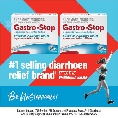 GastroStop Loperamide 2mg 20 Capsules - Quick Diarrhoea Relief