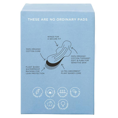 TOM Organic Ultra Thin Cotton Pads - Biodegradable 10 Pads for Heavy Flow