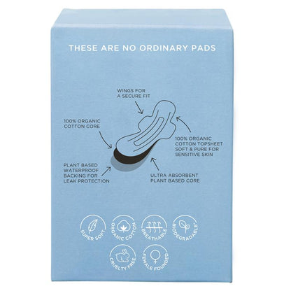 TOM Organic Ultra Thin Cotton Pads - Biodegradable 10 Pads for Heavy Flow