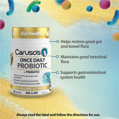 Caruso's Once Daily Probiotic 32B CFU, 6 Strains + Prebiotic, 60 Caps