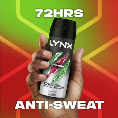 Lynx Africa Men's Antiperspirant Deodorant Aerosol 165ml – 72-Hour Protection
