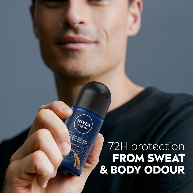 NIVEA MEN Deep Espresso Roll-On Deodorant, 72H Protection, 50ml