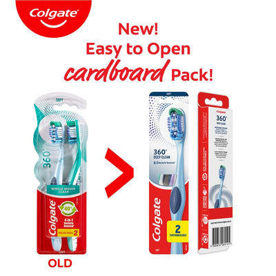 Colgate 360 Whole Mouth Clean Soft Toothbrush 2-Pack