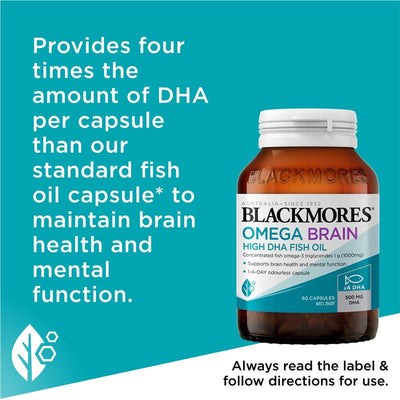 Blackmores Omega Brain Fish Oil 500mg DHA Capsules 60 Count