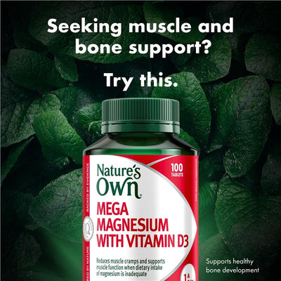 Nature's Own Mega Magnesium With Vitamin D3 100 Tablets - Muscle Support