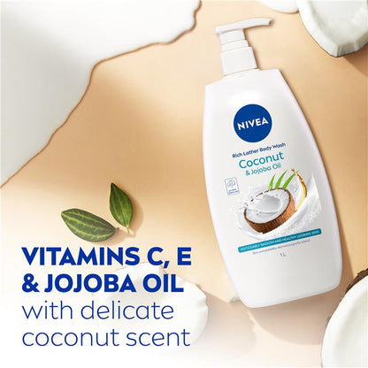 NIVEA Coconut & Jojoba Oil Body Wash 1L – Moisturizing & pH Balanced