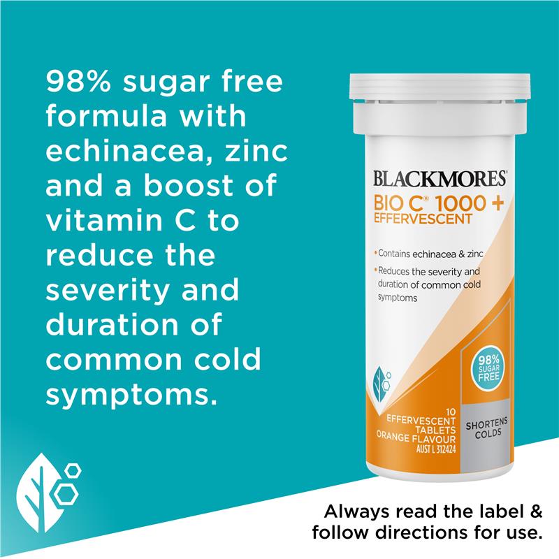 Blackmores Bio C 1000 with Echinacea & Zinc - 10 Effervescent Tablets