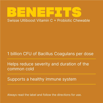 Swisse Vitamin C + Probiotic Chewable 60 Tablets - Immune Support