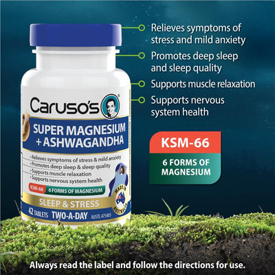 Caruso's Super Magnesium + Ashwagandha 42 Tablets - Relaxation & Wellness
