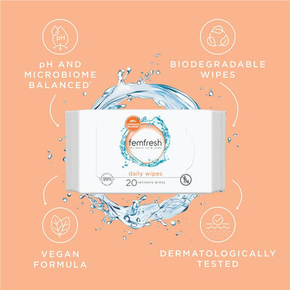 femfresh Daily Intimate Wipes - 20 Pack, Biodegradable & pH Balanced