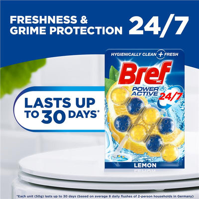 Bref Power Active Toilet Cleaner Block Lemon Twin Pack 100g - Fresh Citrus Clean