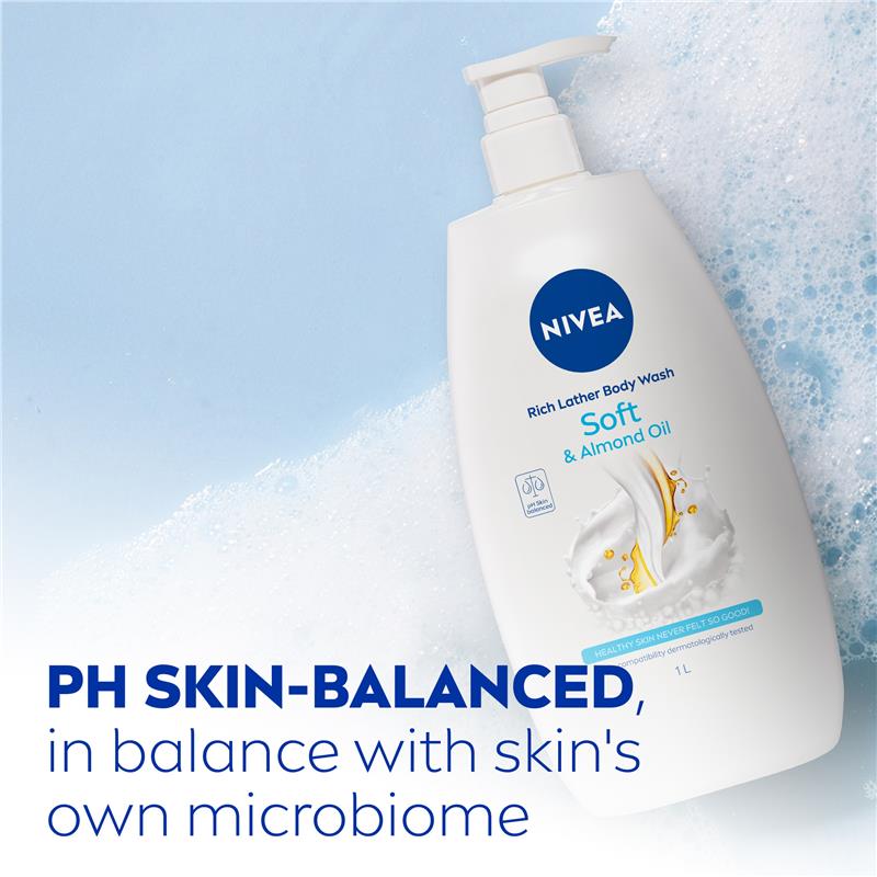 NIVEA Rich Moisture Body Wash with Almond Oil 1L, pH Balanced