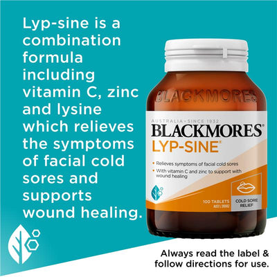 Blackmores Lyp-sine Lysine Tablets 100 | Cold Sore & Immune Support