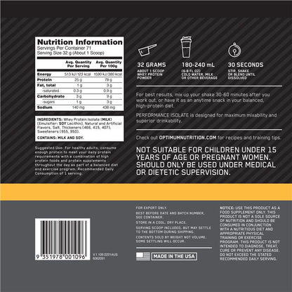 Optimum Nutrition Performance Isolate Vanilla Softserve 2.27kg - Premium Whey Protein