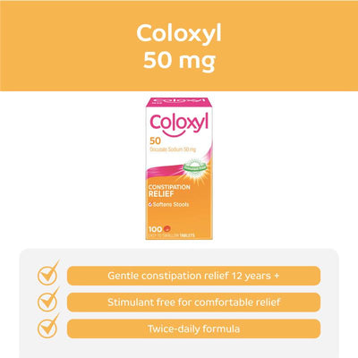 Coloxyl 50mg Stool Softener - 100 Tablets