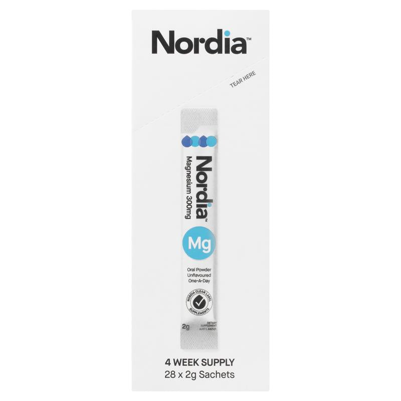 Nordia Magnesium 300mg Unflavoured Powder - 28 Sachets for Muscle Health