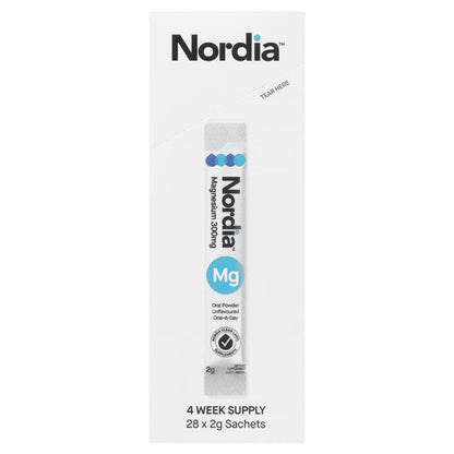 Nordia Magnesium 300mg Unflavoured Powder - 28 Sachets for Muscle Health