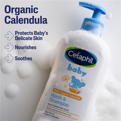 Cetaphil Baby Calendula Wash & Shampoo 400ml - Gentle & Tear-Free