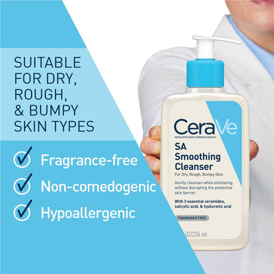 CeraVe SA Smoothing Cleanser 236ml - Gentle Salicylic Acid Face & Body Wash