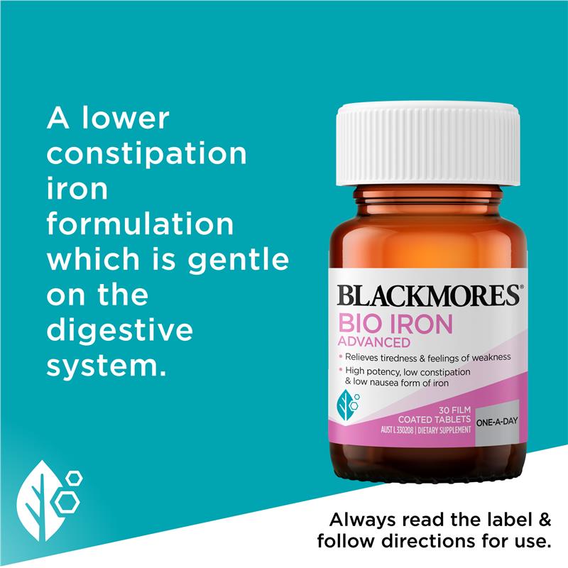 Blackmores Bio Iron Advanced High Potency Iron Supplement with Vitamins - 30 Tablets