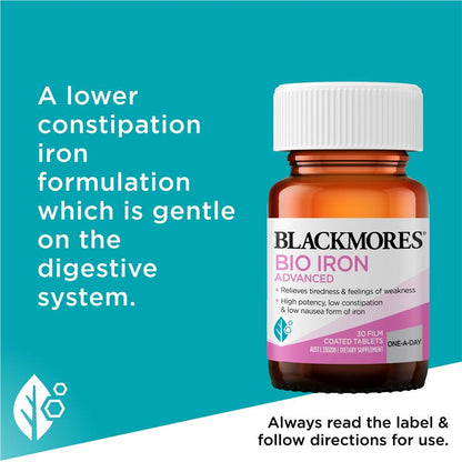 Blackmores Bio Iron Advanced High Potency Iron Supplement with Vitamins - 30 Tablets