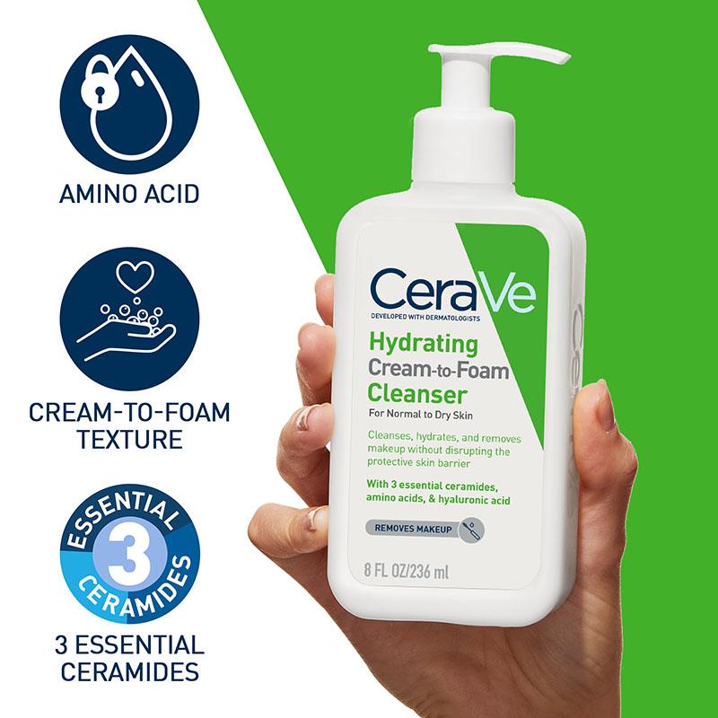 CeraVe Hydrating Cream To Foam Cleanser 236ml - Gentle Foaming Cleanser for Dry Skin
