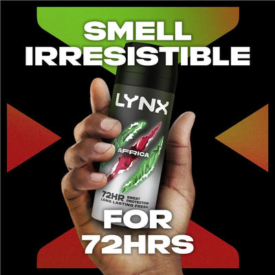 Lynx Africa Men's Antiperspirant Deodorant Aerosol 165ml – 72-Hour Protection