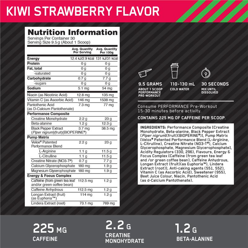 Optimum Nutrition Performance Preworkout Kiwi Strawberry - 285g