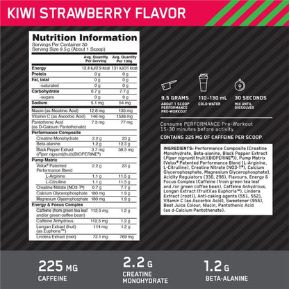 Optimum Nutrition Performance Preworkout Kiwi Strawberry - 285g