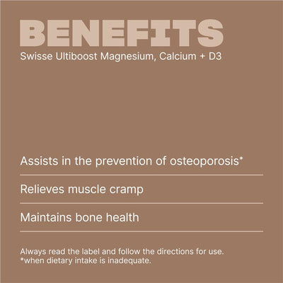 Swisse Ultiboost Magnesium Calcium Vitamin D Supplement, 120 Tablets