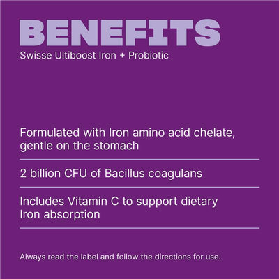 Swisse Ultiboost Iron + Probiotic 30 Tablets - Natural Iron Support
