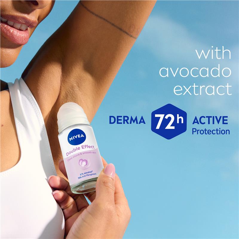 NIVEA Double Effect 72H Roll-On Deodorant with Avocado Extract, 50ml