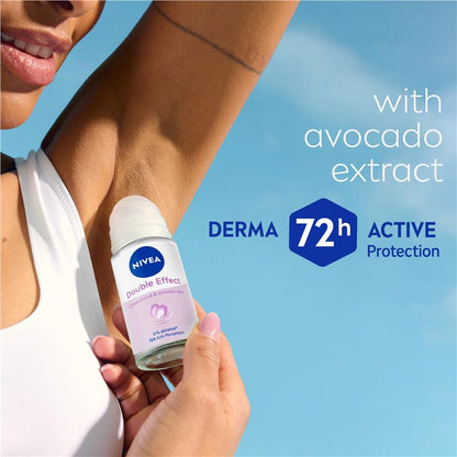 NIVEA Double Effect 72H Roll-On Deodorant with Avocado Extract, 50ml