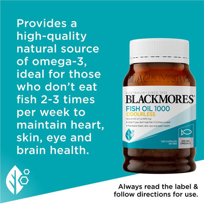 Blackmores Omega-3 Odourless Fish Oil 1000mg, 200 Capsules