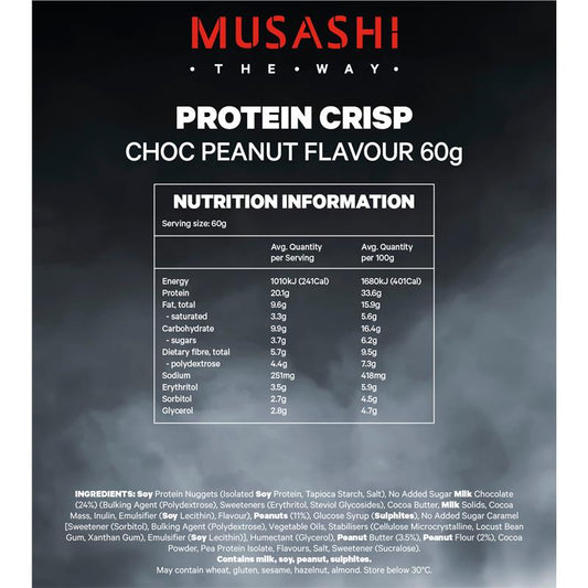 Musashi Protein Crisp Bar Choc Peanut 60g - High Protein Snack – view 2