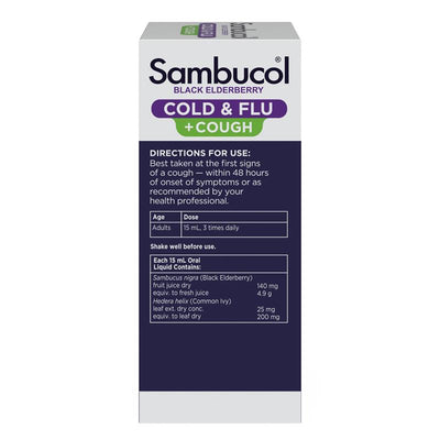 Sambucol Cold & Flu + Cough Liquid 250ml - Effective Relief for Adults