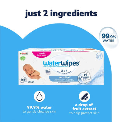 WaterWipes Biodegradable Wipes 6 x 60 Pack - Gentle & Eco-Friendly