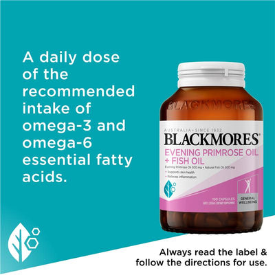 Blackmores Evening Primrose & Fish Oil 100 Capsules – Omega-3/6, Halal