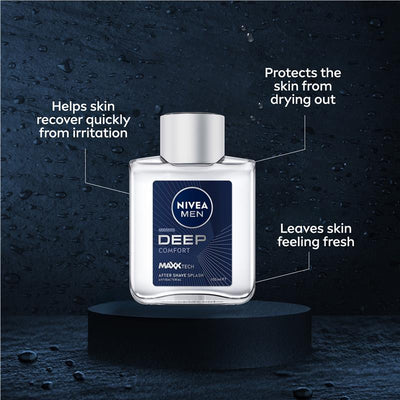 NIVEA for Men Deep After Shave Splash 100ml - Refreshing Post-Shave Care