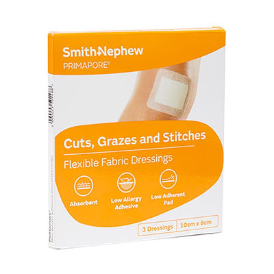 Primapore Flexible Fabric Dressing 10cm x 8cm - Versatile Wound Care (3 Pack)