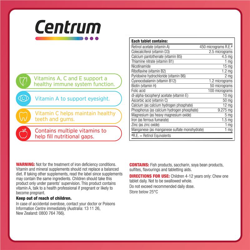 Centrum Kids Multivitamin Strawberry, 60 Chewable Tablets for 3+