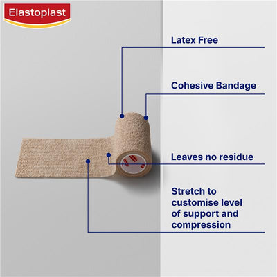 Elastoplast Cohesive Compression Bandage Tan 7.5cm x 4.5m - Flexible Support for Injuries