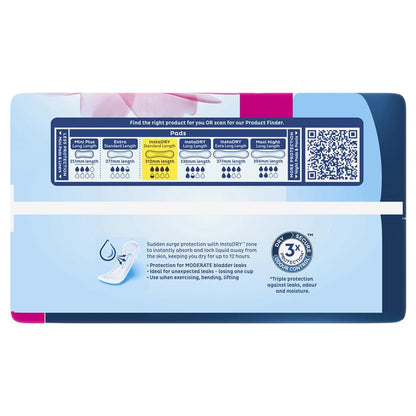 TENA InstaDRY Standard Incontinence Pads, 20 Pads – Triple Protection