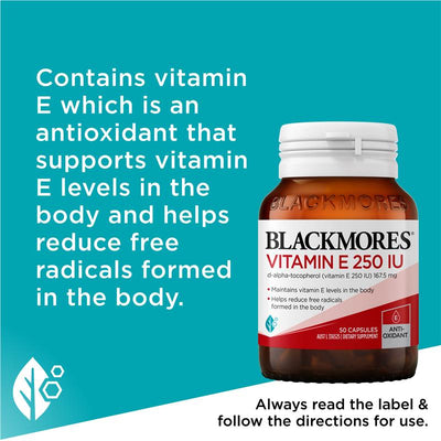 Blackmores Vitamin E 250 IU Antioxidant Supplement – 50 Capsules