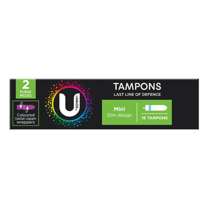 U by Kotex Mini Slim Tampons - 16 Tempons, 8g Absorbency, Individually Wrapped