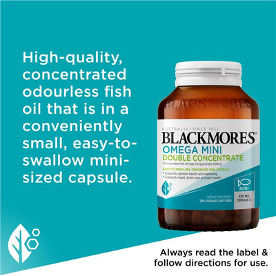 Blackmores Omega Mini Double Concentrate Wild-Caught Fish Oil 200 Capsules