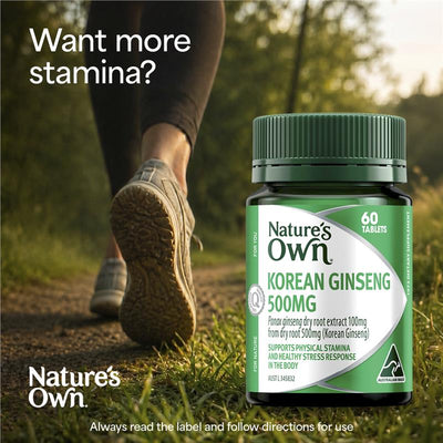 Nature's Own Korean Ginseng 500mg 60 Tablets - Enhance Stamina & Stress Response