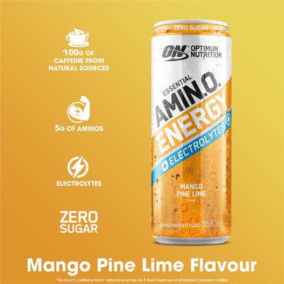 Optimum Nutrition Amino Energy Sparkling Drink with Electrolytes - Mango Pinelime 355ml