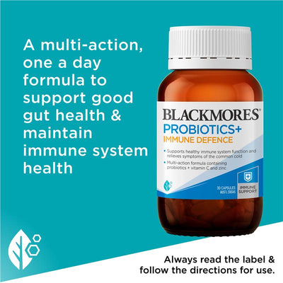 Blackmores Probiotics+ Immune Defence 30 Caps, 20B CFU, Vit C & Zinc