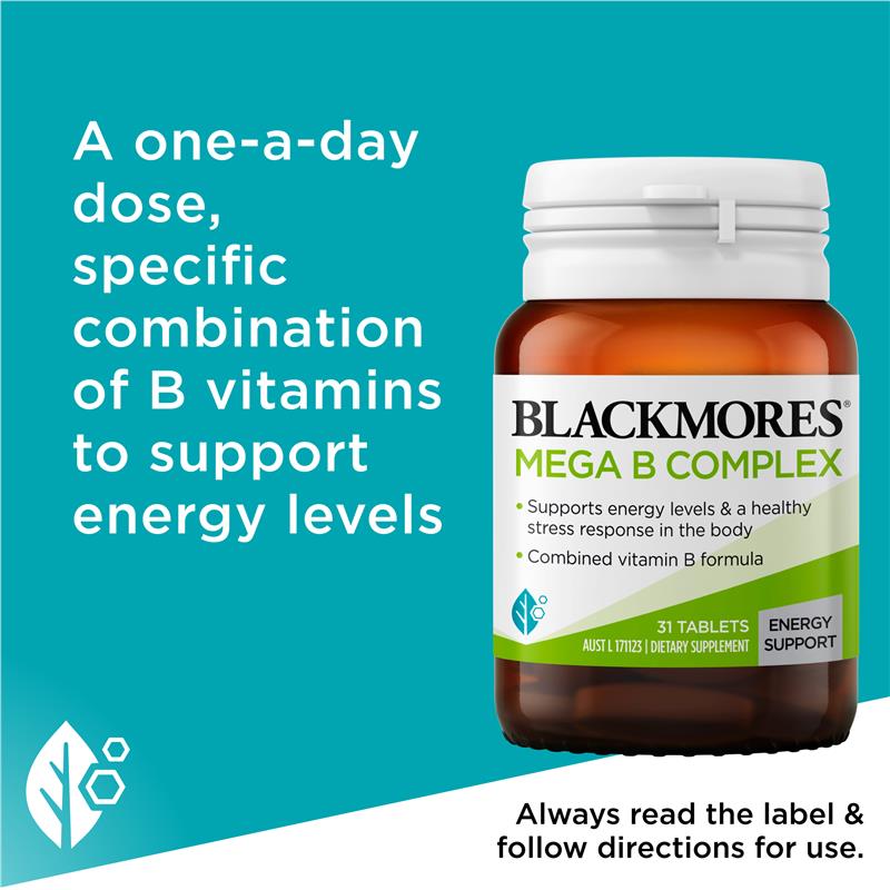 Blackmores Mega B Complex, High Potency B Vitamins, 31 Tablets